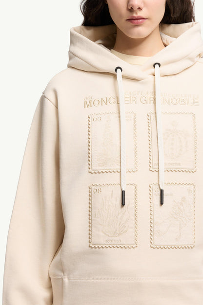 Moncler Botanical Patches Cotton Hoodie White Ivory White Ivory