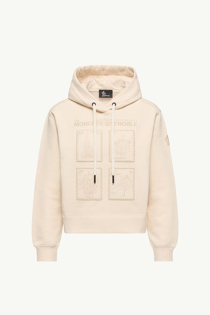 Moncler Botanical Patches Cotton Hoodie White Ivory White Ivory