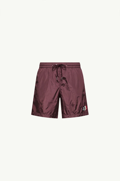 Moncler Logo Swim Shorts Burgundy Burgundy
