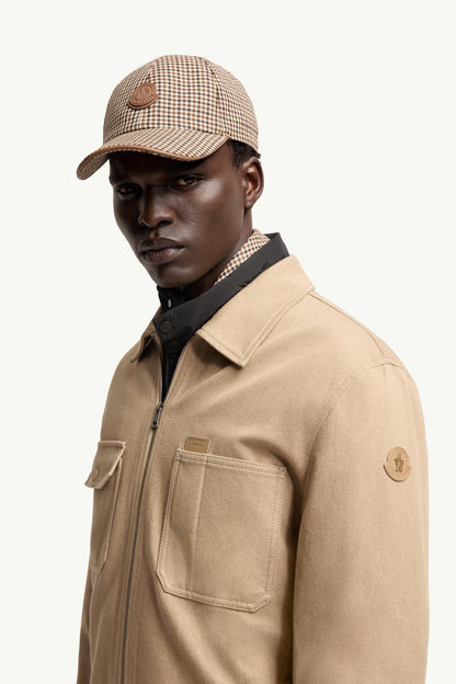 Moncler Leather Logo Cotton Shirt Jacket Beige Beige