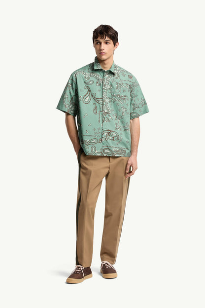 Moncler Paisley Cotton Short Sleeve Shirt Aqua Green Aqua Green