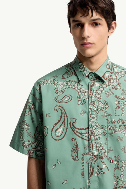 Moncler Paisley Cotton Short Sleeve Shirt Aqua Green Aqua Green