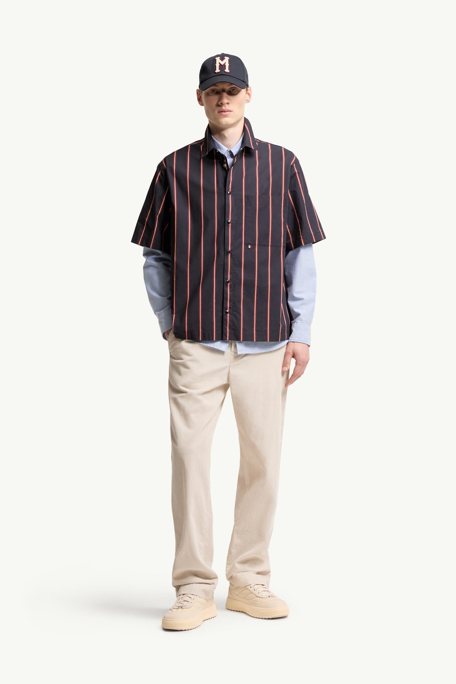 Moncler Striped Cotton Short Sleeve Shirt Blue & Red Blue & Red