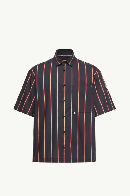 Moncler Striped Cotton Short Sleeve Shirt Blue & Red Blue & Red