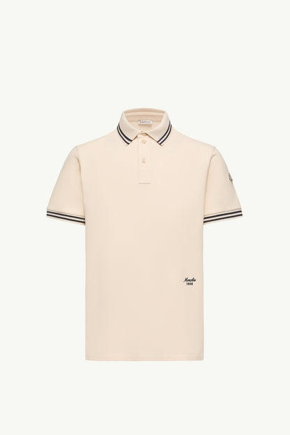 Moncler Striped Trim Cotton Piquet Polo Shirt White Ivory White Ivory
