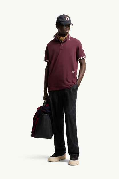 Moncler Striped Trim Cotton Piquet Polo Shirt Burgundy Burgundy