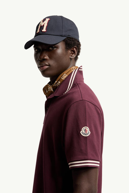 Moncler Striped Trim Cotton Piquet Polo Shirt Burgundy Burgundy