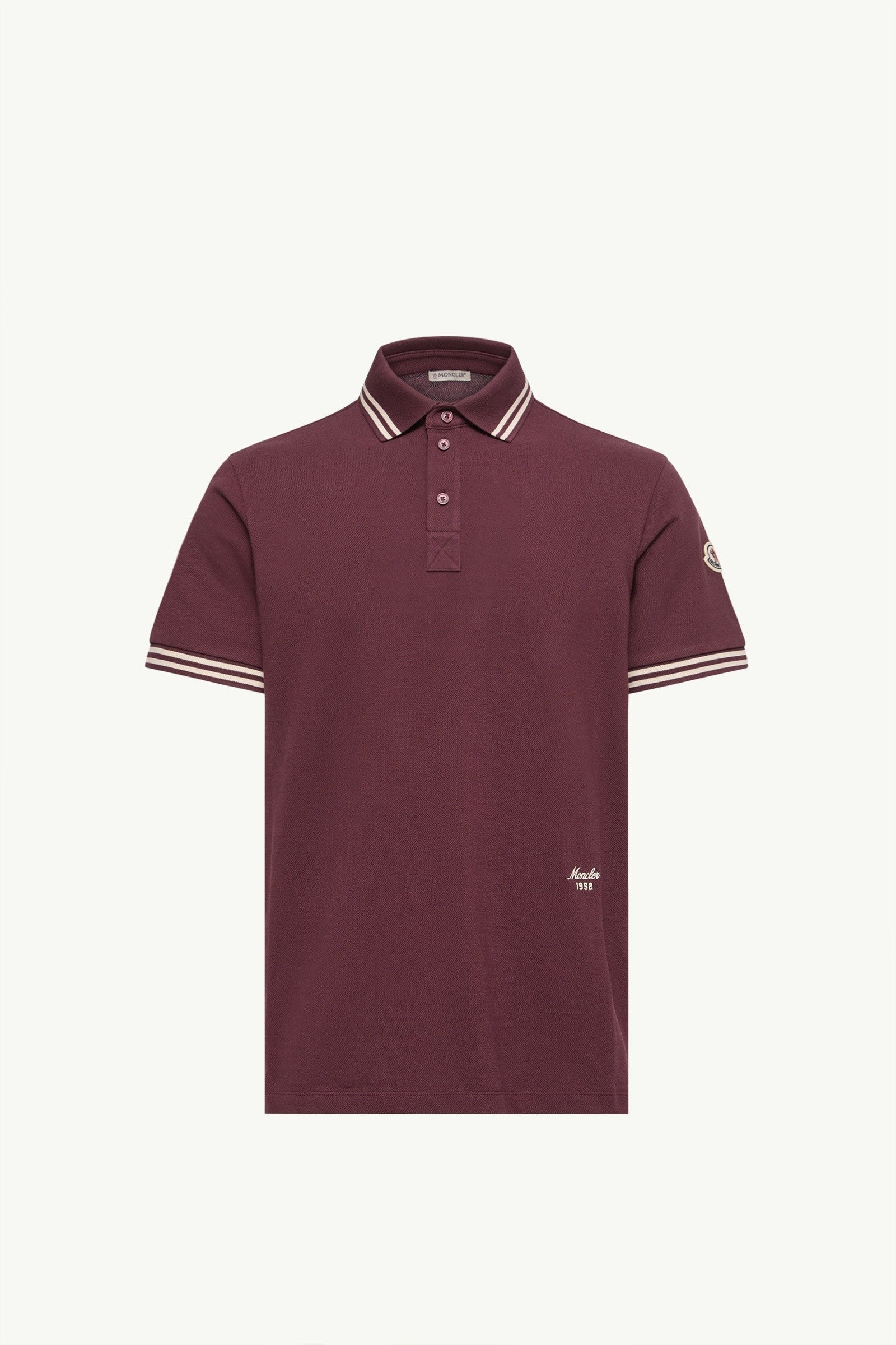 Moncler Striped Trim Cotton Piquet Polo Shirt Burgundy Burgundy