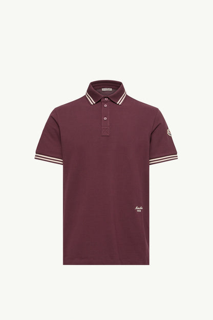 Moncler Striped Trim Cotton Piquet Polo Shirt Burgundy Burgundy