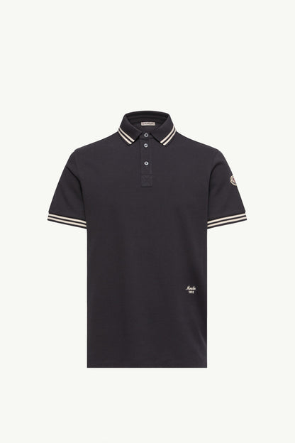 Moncler Striped Trim Cotton Piquet Polo Shirt Dark Blue Dark Blue