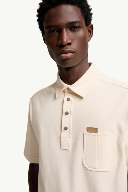 Moncler Leather Logo Tag Cotton Polo Shirt White Ivory White Ivory