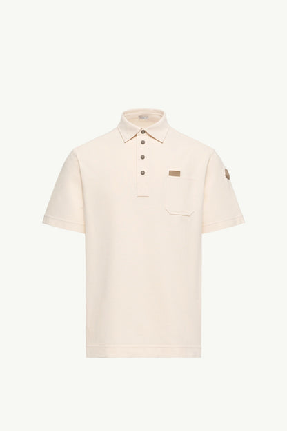 Moncler Leather Logo Tag Cotton Polo Shirt White Ivory White Ivory