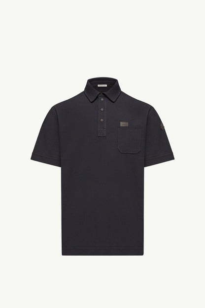 Moncler Leather Logo Tag Cotton Polo Shirt Dark Blue Dark Blue