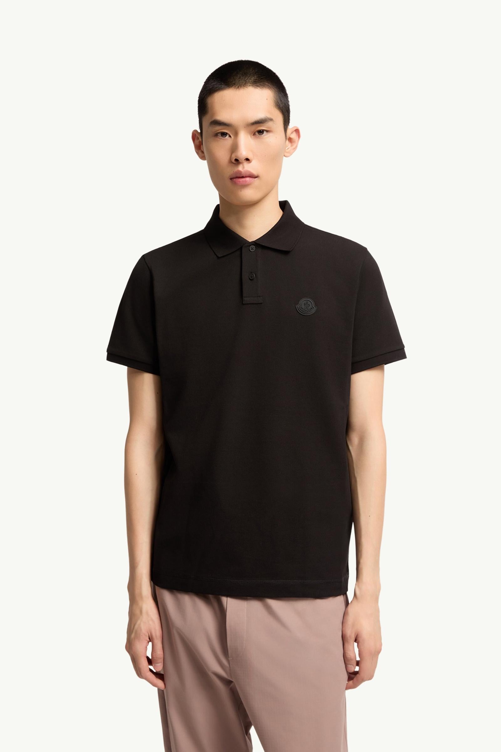 Moncler Logo Cotton Piquet Polo Shirt Black Black