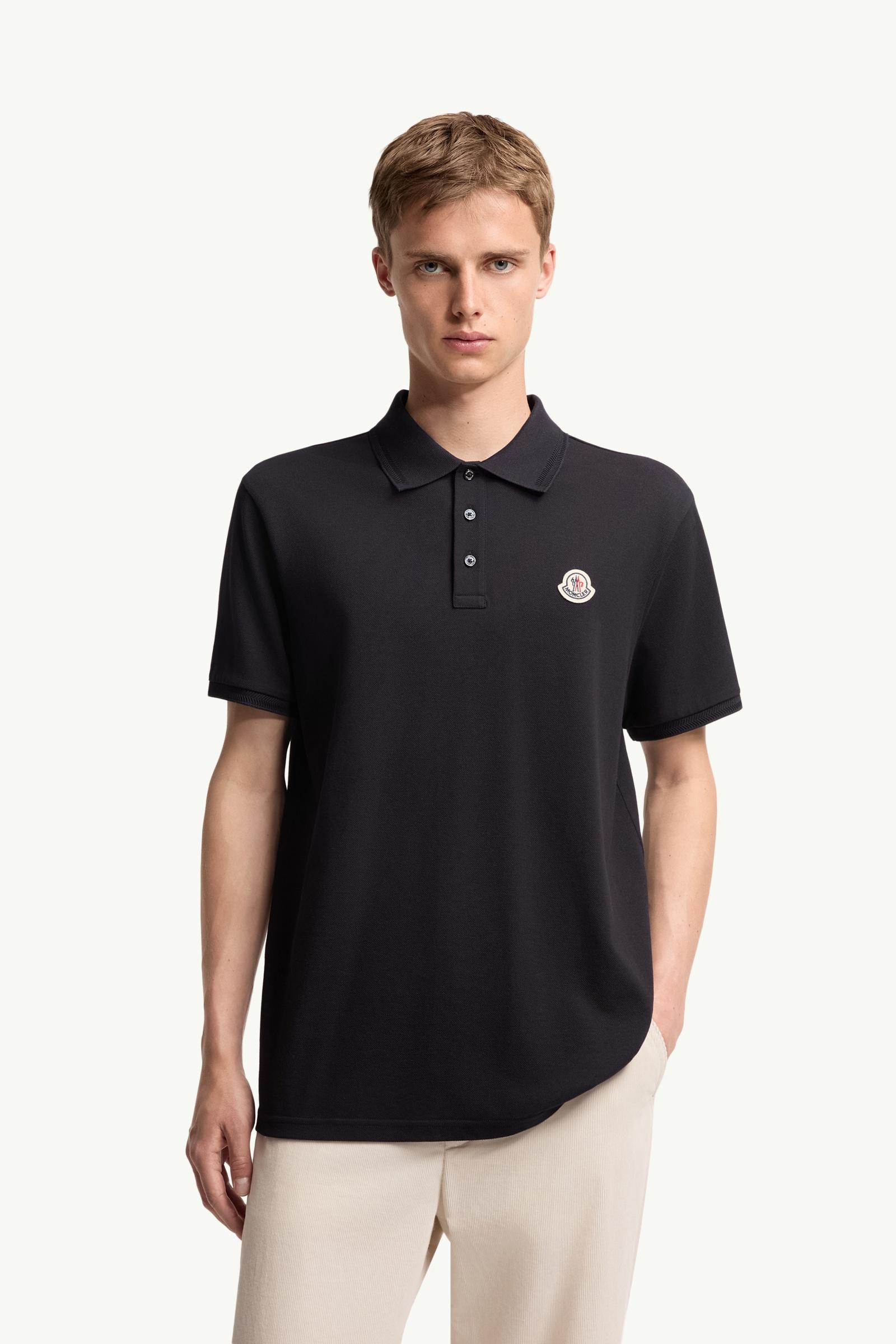 Moncler Logo Patch Cotton Piquet Polo Shirt Night Blue Night Blue