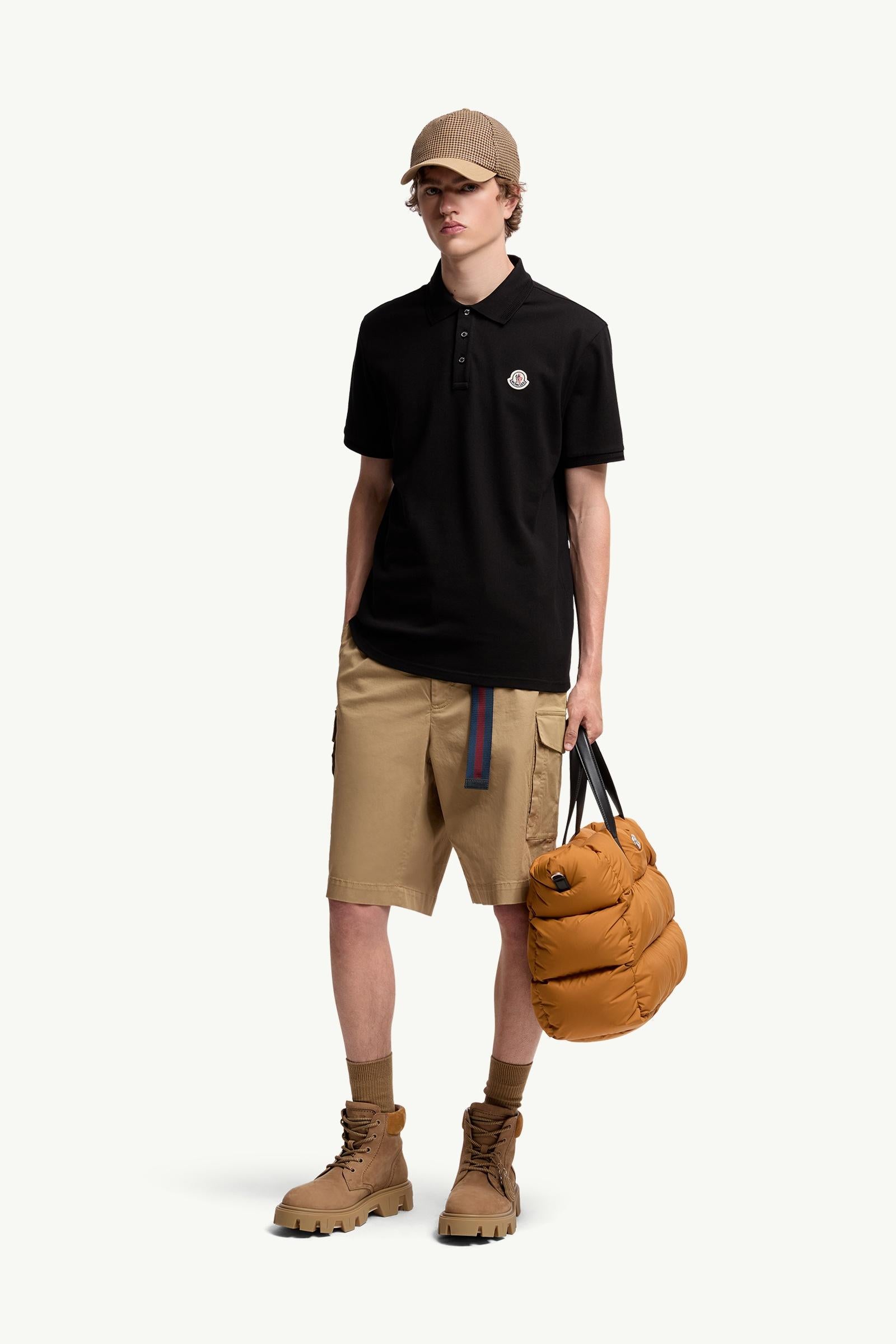 Moncler Logo Patch Cotton Piquet Polo Shirt Black Black