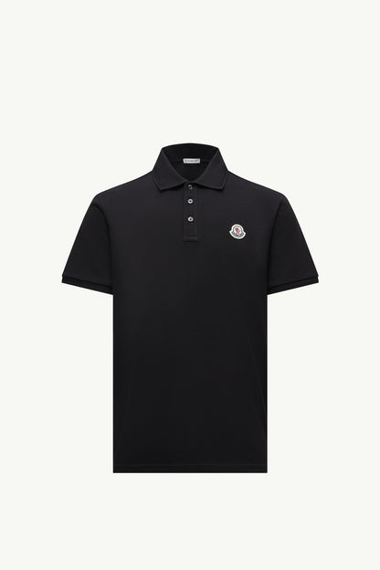 Moncler Logo Patch Cotton Piquet Polo Shirt Black Black