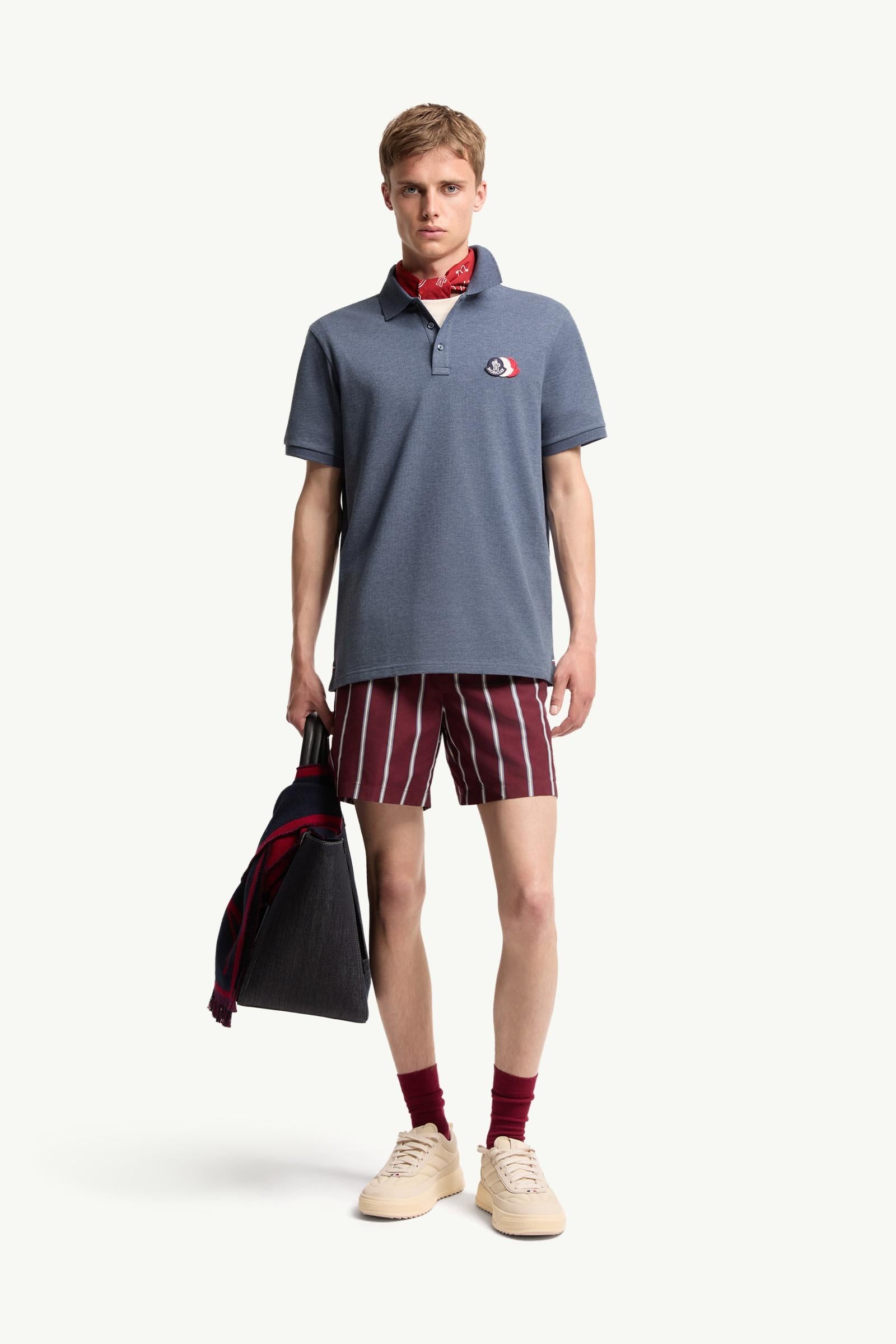 Moncler Cotton Piquet Polo Shirt Dusty Blue Dusty Blue