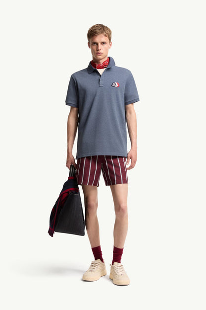 Moncler Cotton Piquet Polo Shirt Dusty Blue Dusty Blue