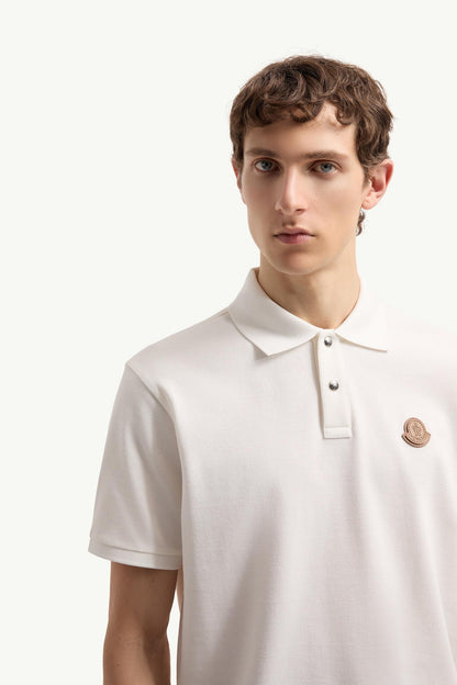 Moncler Logo Patch Cotton Piquet Polo Shirt White White
