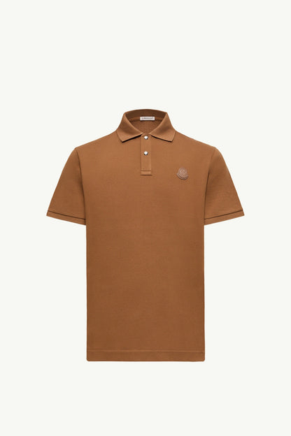 Moncler Logo Patch Cotton Piquet Polo Shirt Brown Brown