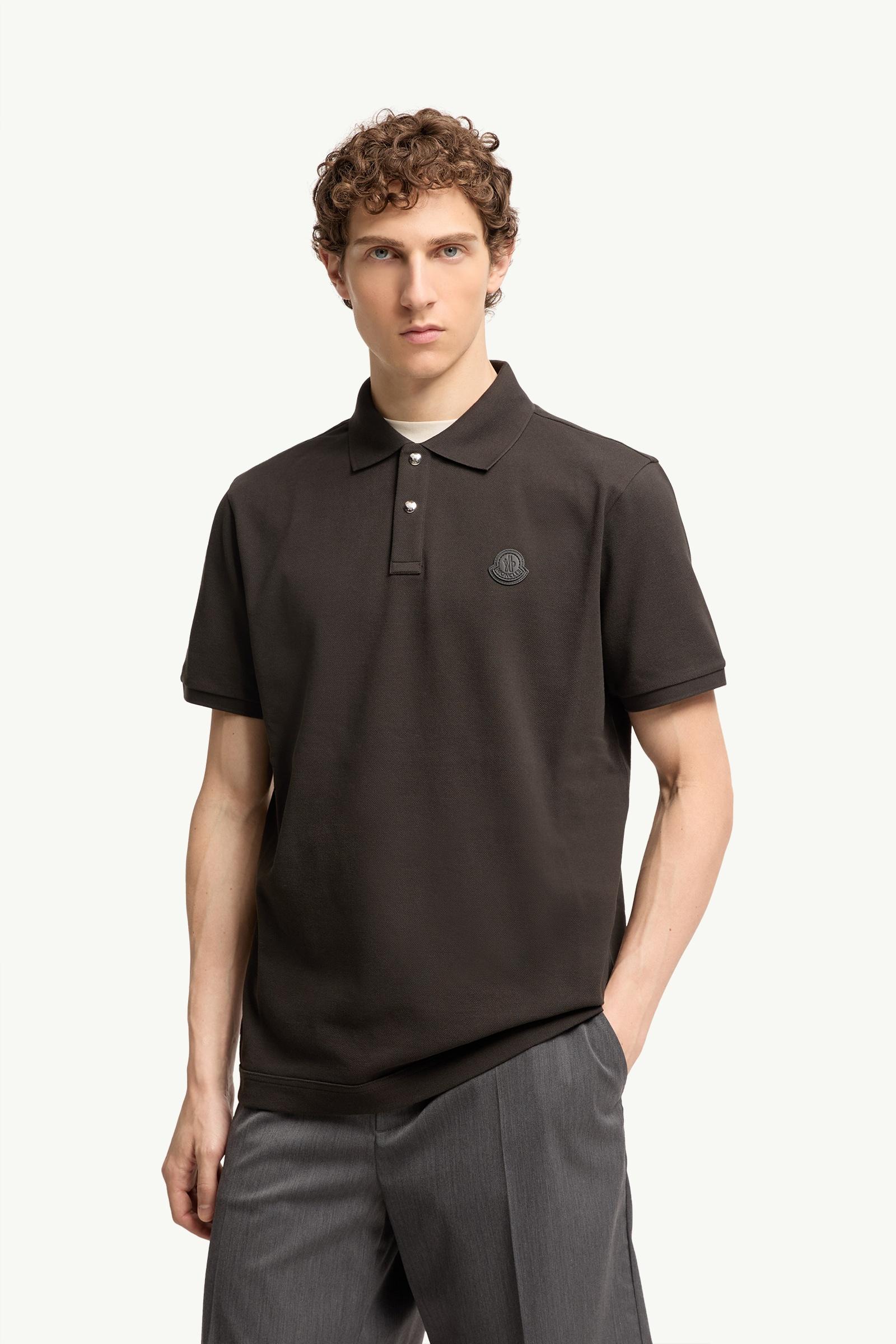 Moncler Logo Patch Cotton Piquet Polo Shirt Olive Green Olive Green