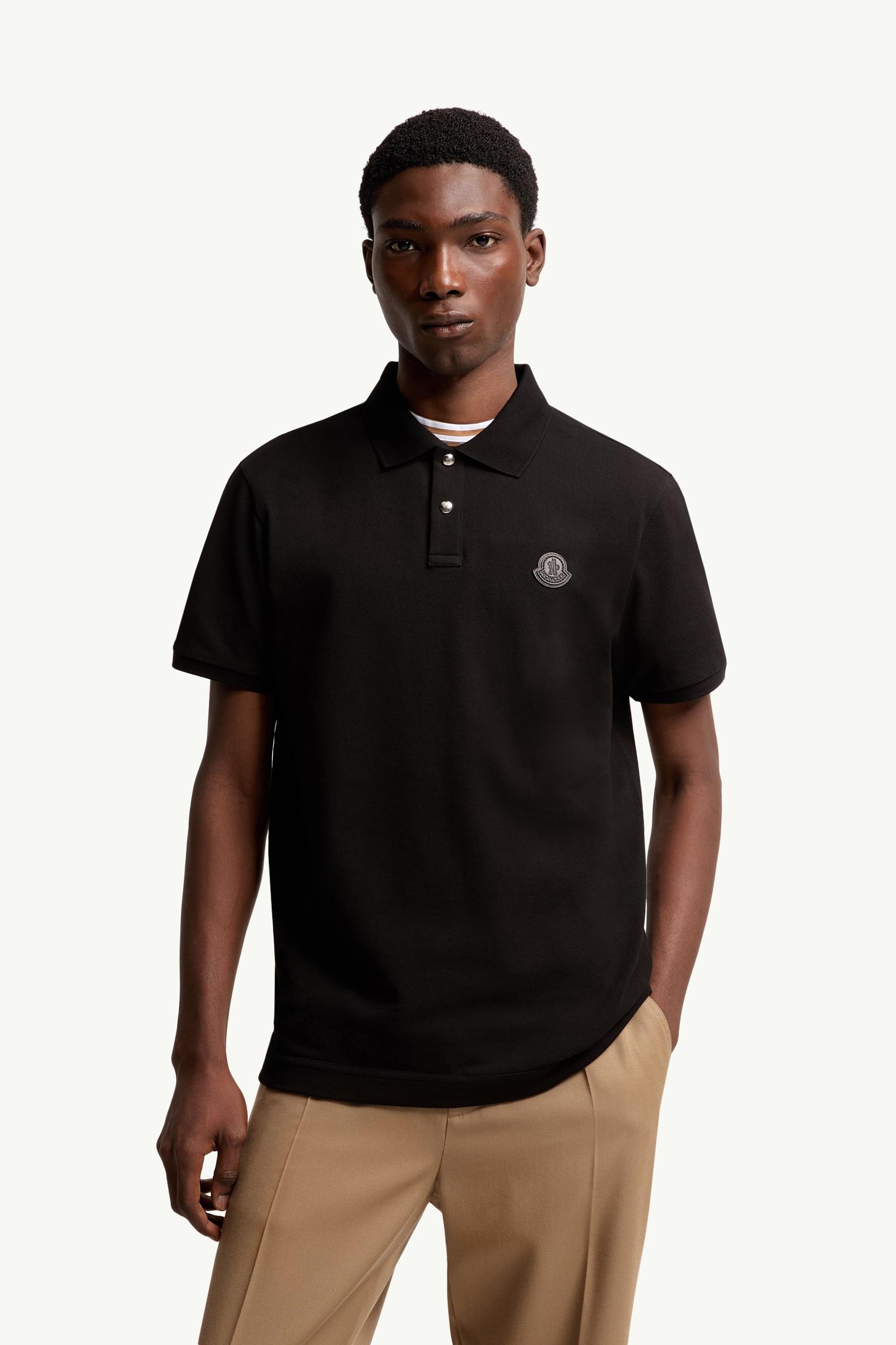 Moncler Logo Patch Cotton Piquet Polo Shirt Black Black