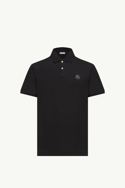 Moncler Logo Patch Cotton Piquet Polo Shirt Black Black