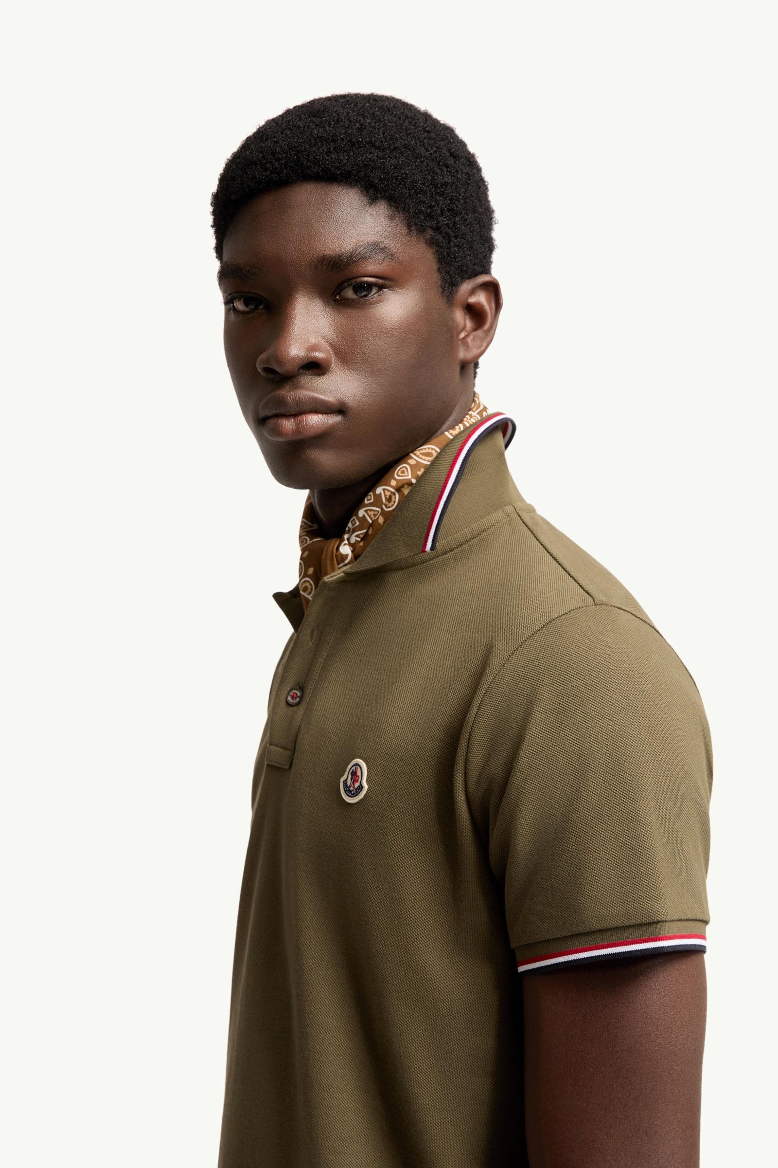 Moncler Tricolor-Trimmed Cotton Piquet Polo Shirt Olive Green Olive Green