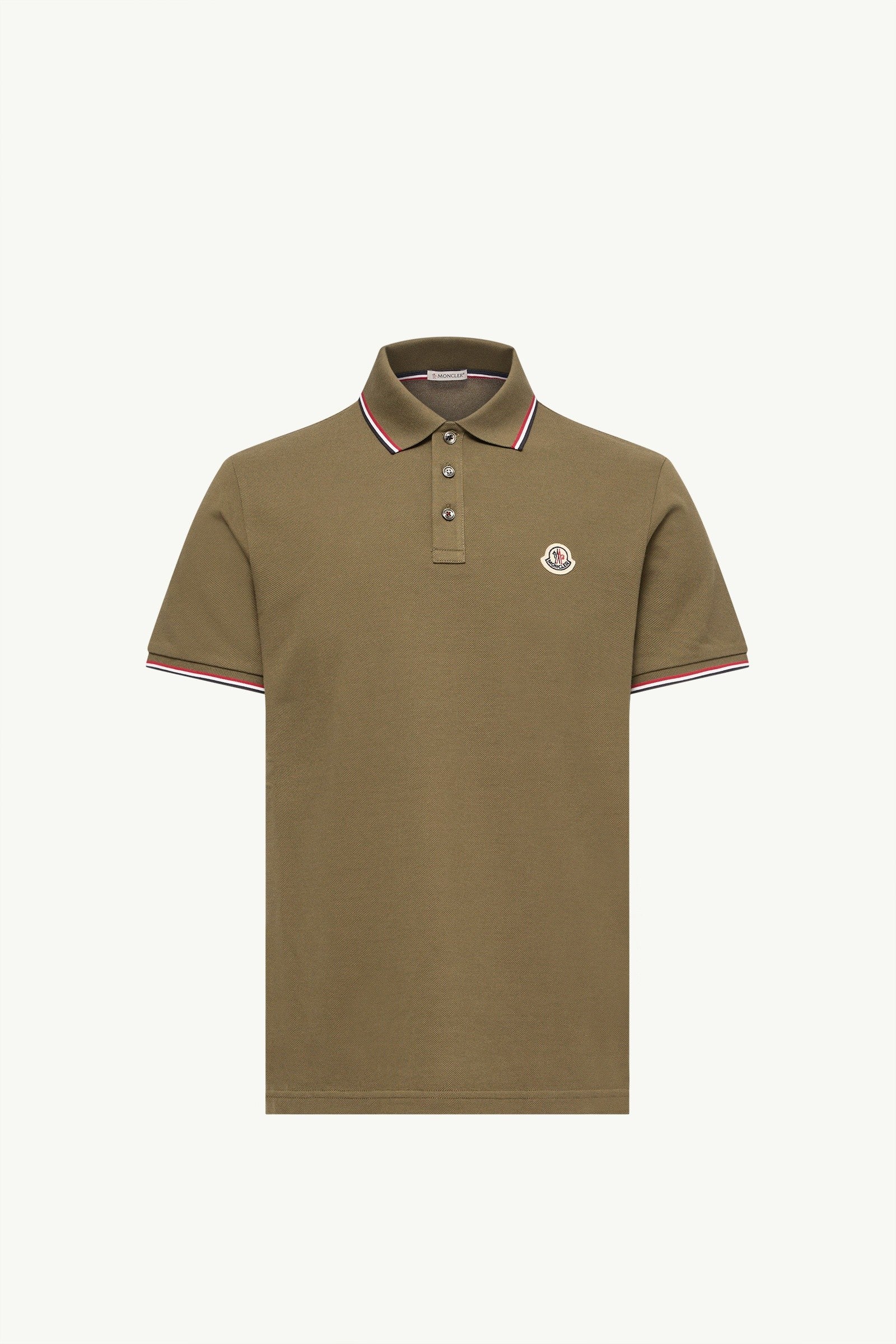 Moncler Tricolor-Trimmed Cotton Piquet Polo Shirt Olive Green Olive Green