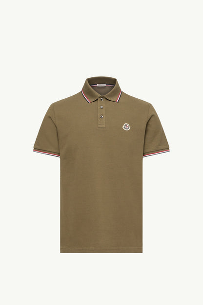 Moncler Tricolor-Trimmed Cotton Piquet Polo Shirt Olive Green Olive Green