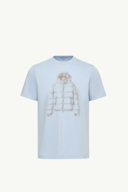 Moncler Down Jacket Print Cotton T-Shirt Light Blue Light Blue