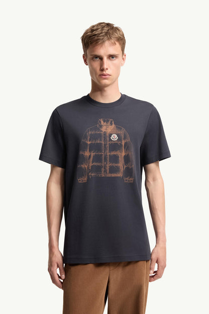 Moncler Down Jacket Print Cotton T-Shirt Navy Blue Navy Blue