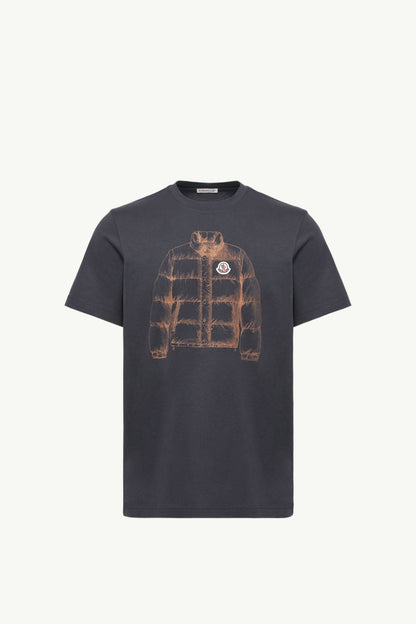 Moncler Down Jacket Print Cotton T-Shirt Navy Blue Navy Blue