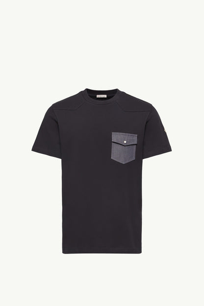 Moncler Cotton Jersey T-Shirt With Denim Pocket Navy Blue Navy Blue