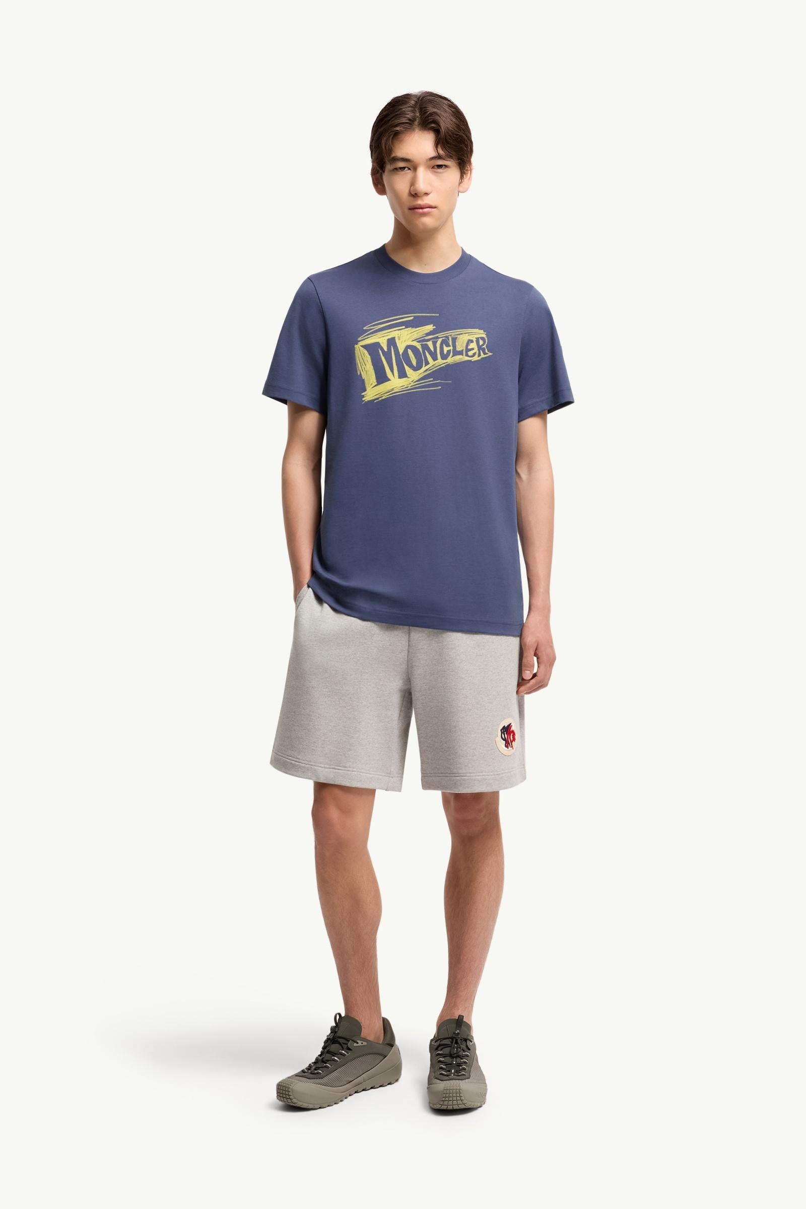 Moncler Sketch Logo Cotton T-Shirt Cobalt Blue Cobalt Blue