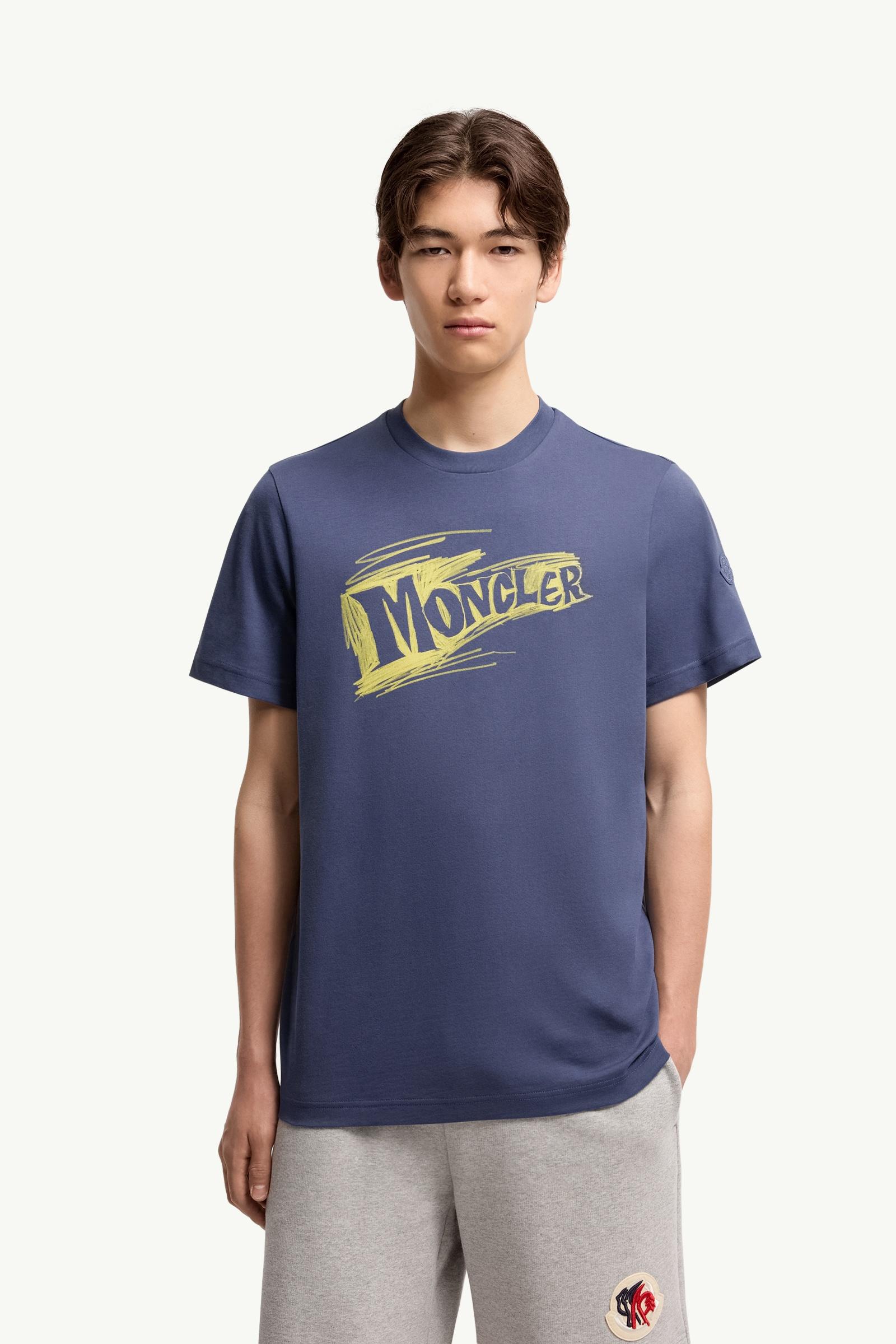 Moncler Sketch Logo Cotton T-Shirt Cobalt Blue Cobalt Blue