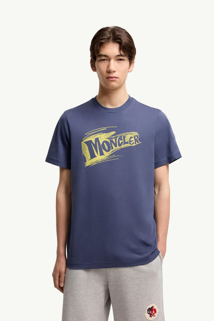 Moncler Sketch Logo Cotton T-Shirt Cobalt Blue Cobalt Blue