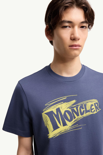 Moncler Sketch Logo Cotton T-Shirt Cobalt Blue Cobalt Blue