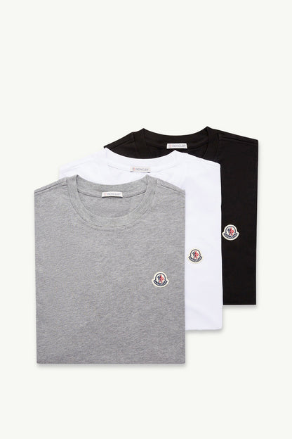 Moncler Logo Patch Cotton T-Shirt (Pack Of Three) White & Black & Grey White & Black & Grey