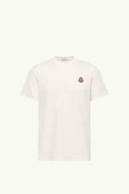 Moncler Double Leather Logo Cotton T-Shirt White White