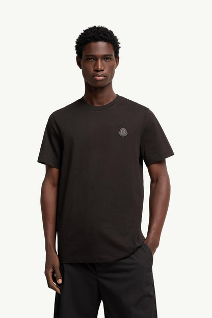 Moncler Double Leather Logo Cotton T-Shirt Black Black