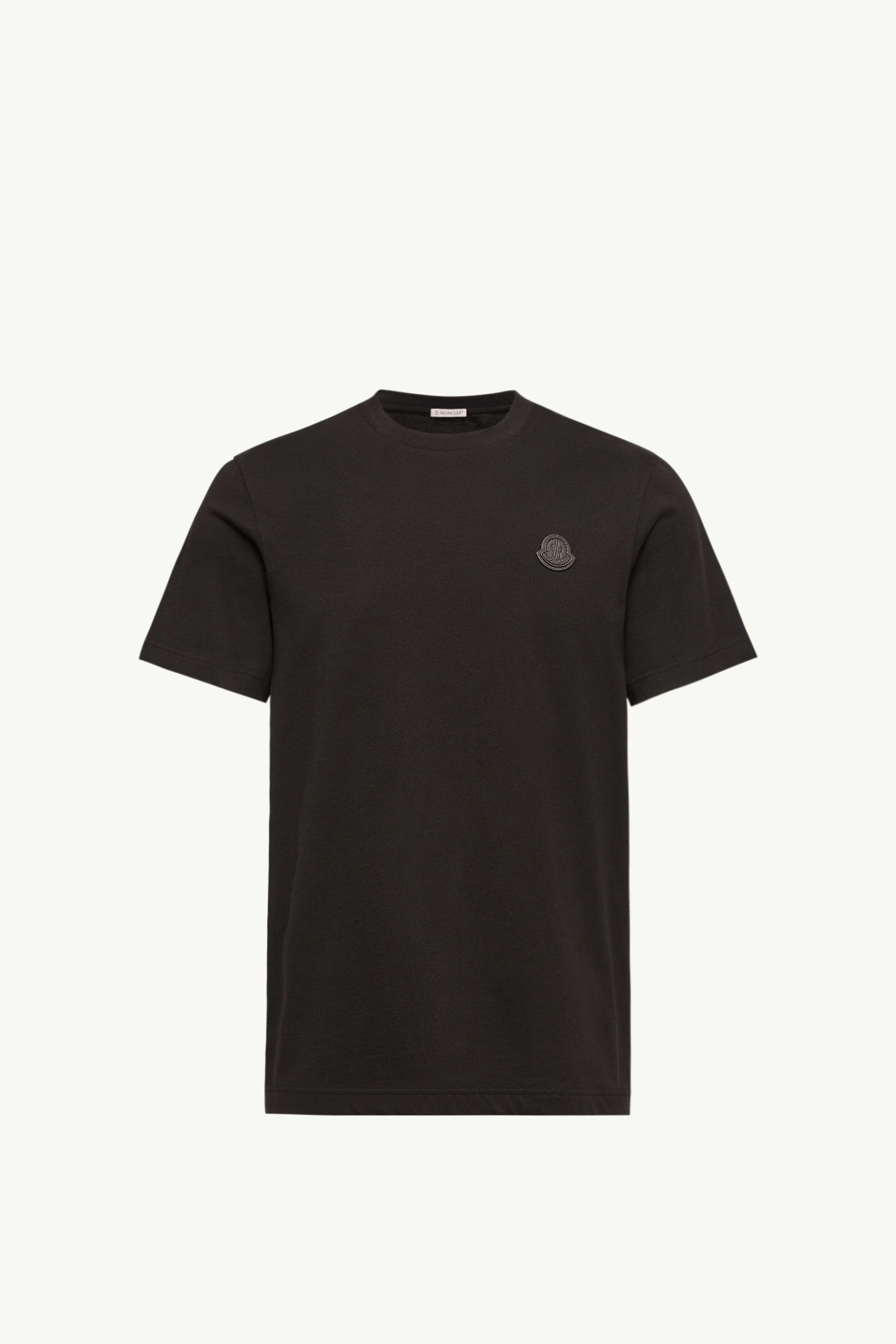 Moncler Double Leather Logo Cotton T-Shirt Black Black