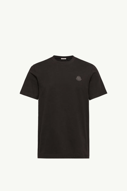 Moncler Double Leather Logo Cotton T-Shirt Black Black