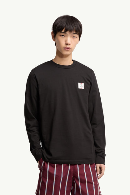 Moncler Tricolor Logo Long Sleeve Cotton T-Shirt Black Black