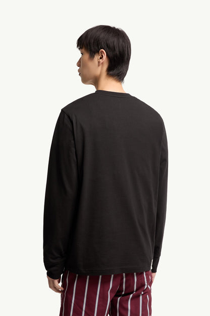Moncler Tricolor Logo Long Sleeve Cotton T-Shirt Black Black
