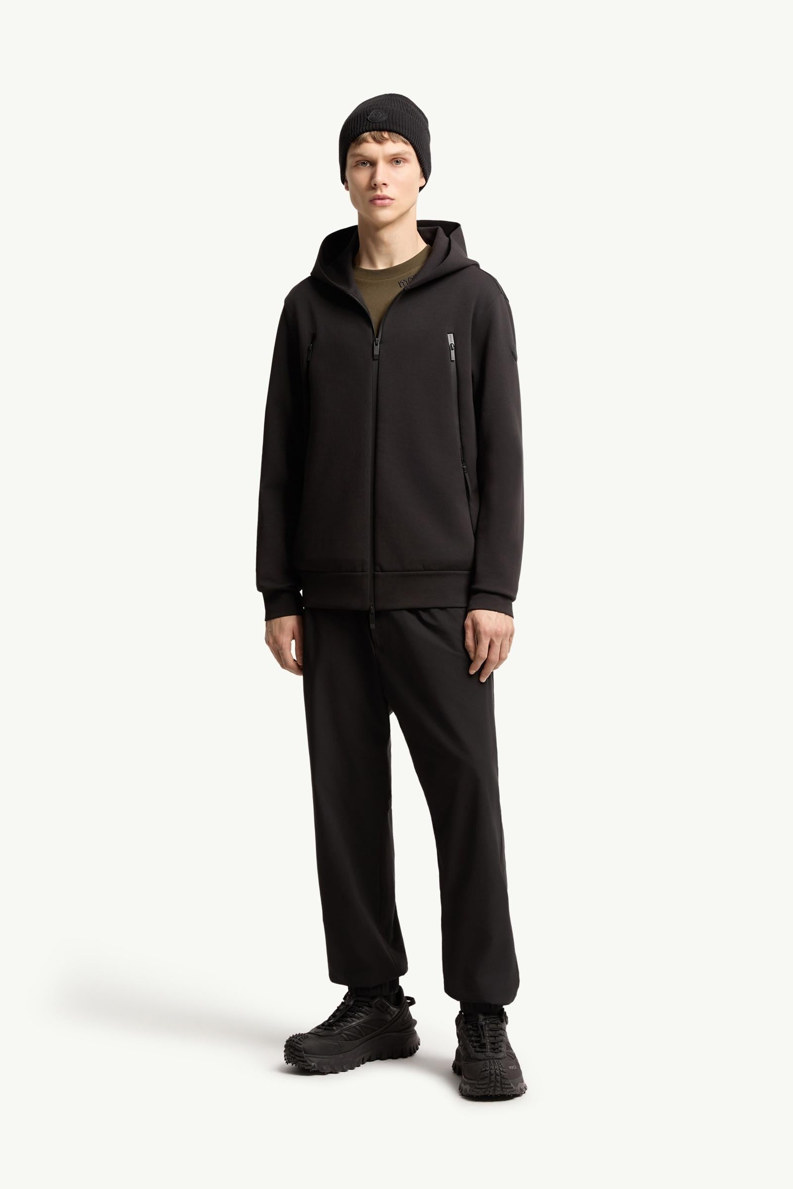 Moncler Cotton Blend Zip-Up Hoodie Black Black