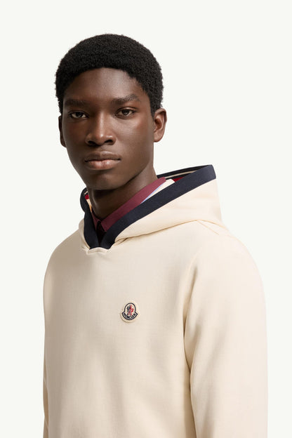 Moncler Brushed Cotton Logo Hoodie White Ivory White Ivory