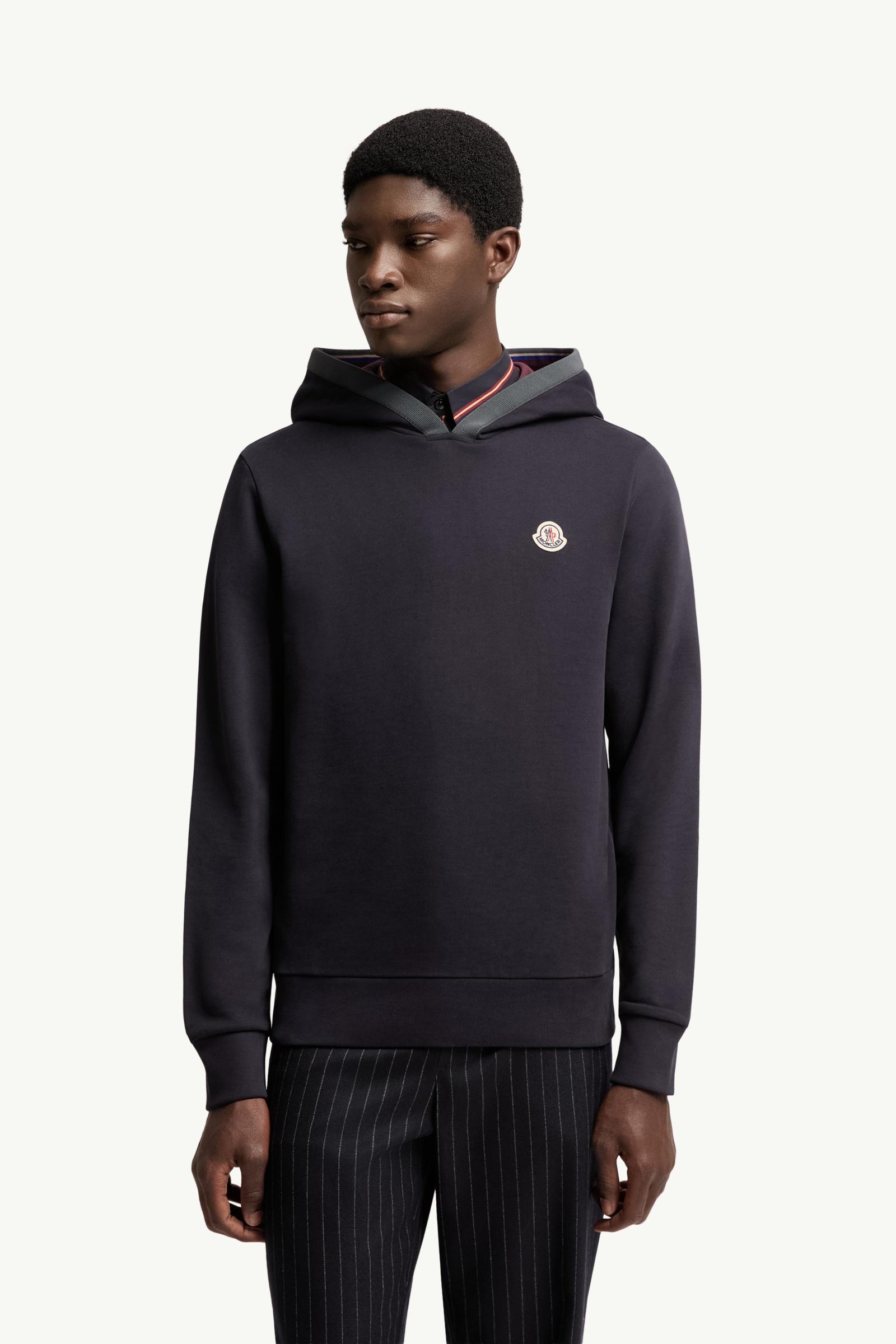 Moncler Brushed Cotton Logo Hoodie Navy Blue Navy Blue