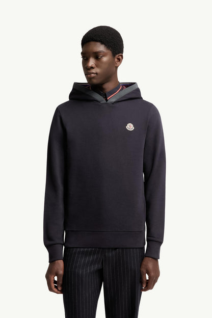 Moncler Brushed Cotton Logo Hoodie Navy Blue Navy Blue